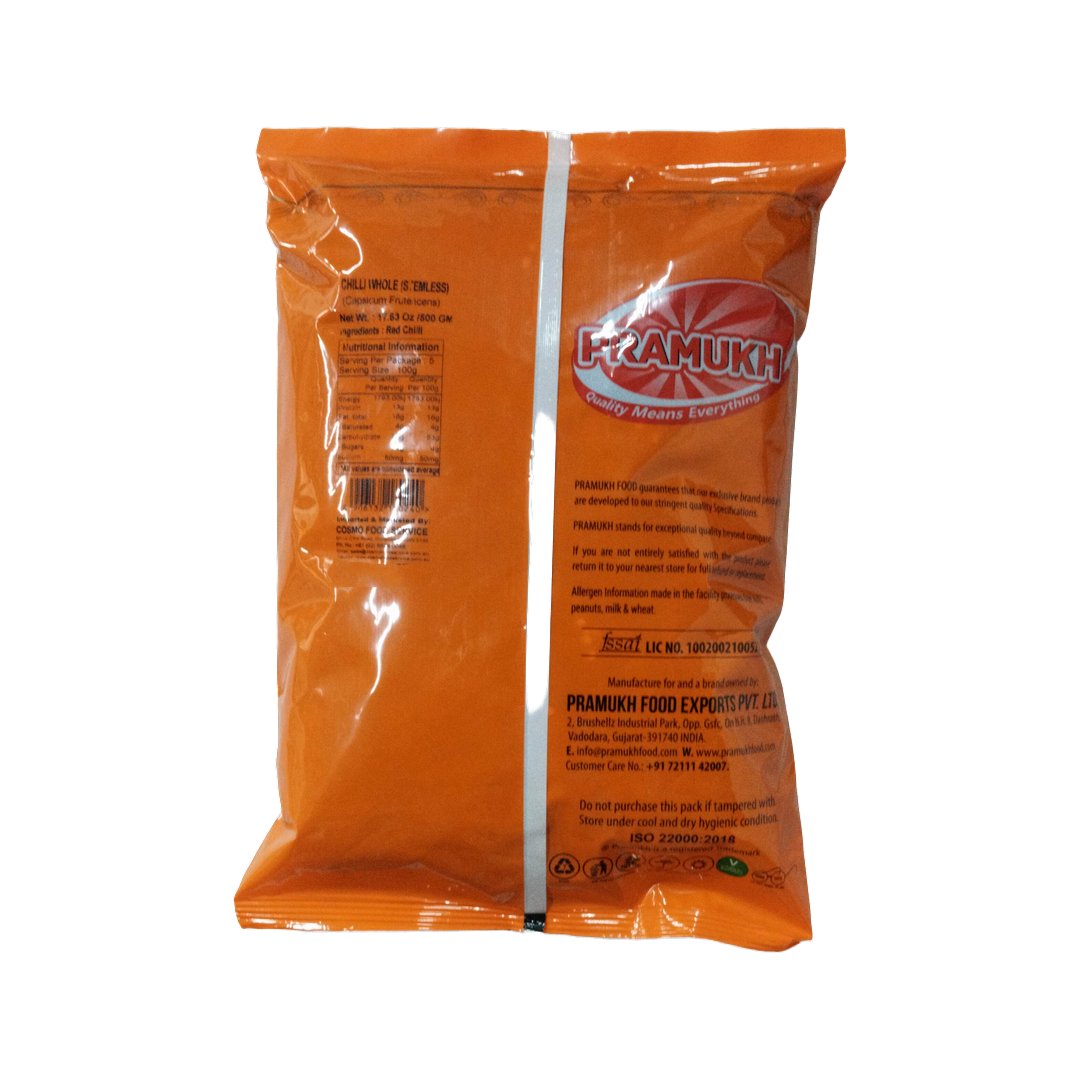 CHILLI WHOLE STEMLESS 500G PRAMUKH