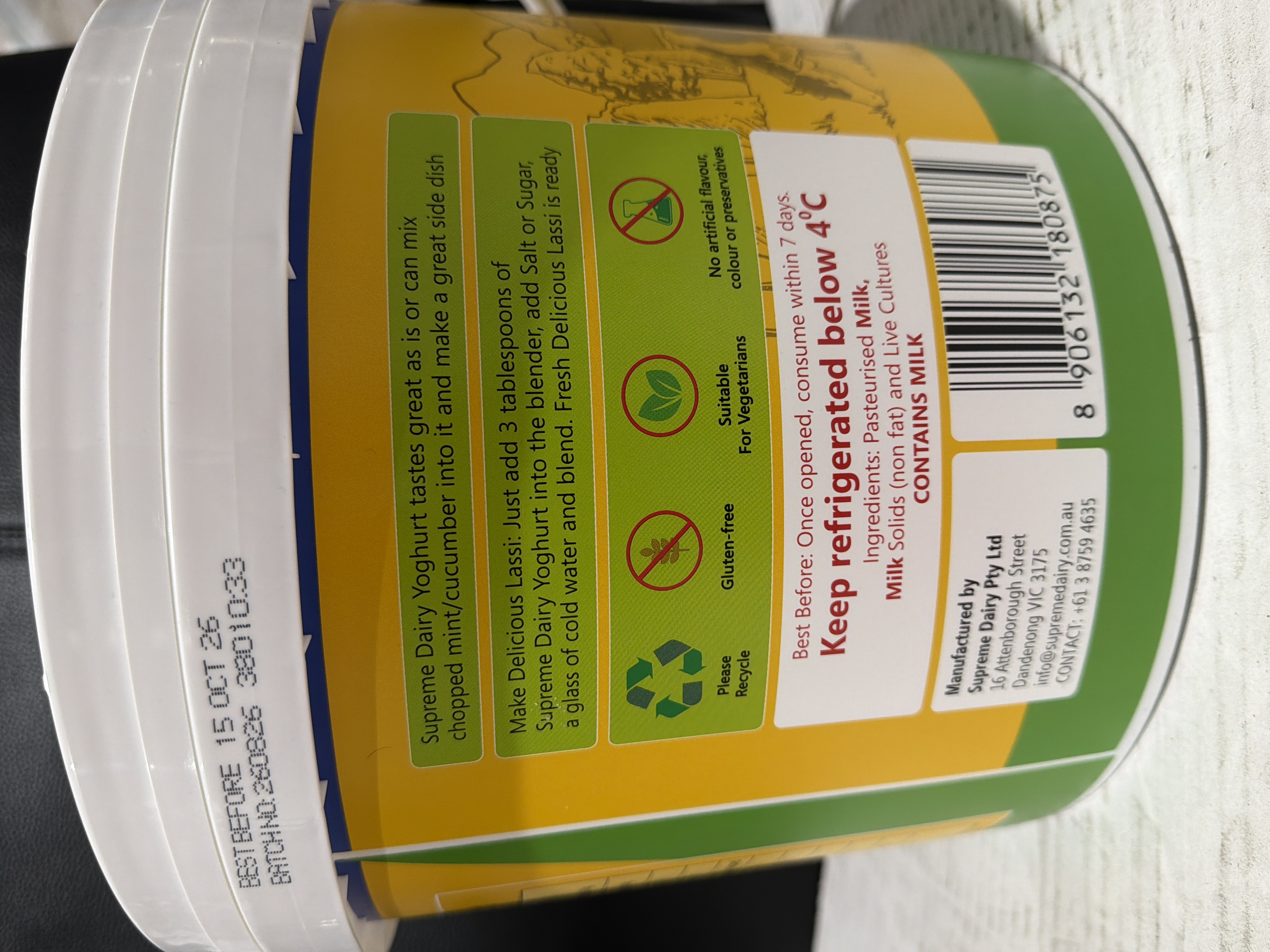 YOGHURT NATURAL 10KG SUPREME DAIRY 