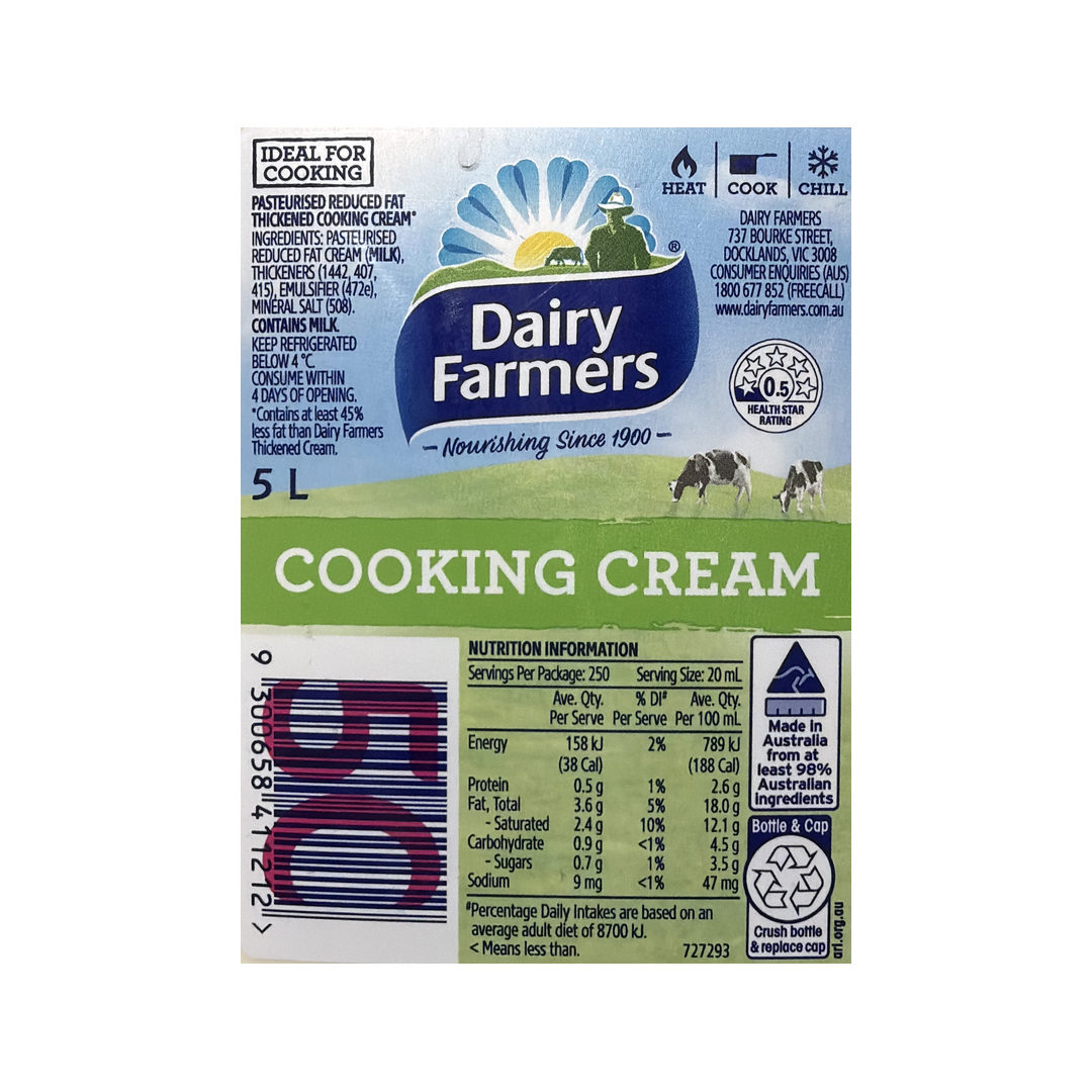 COOKING CREAM 5LTR DAIRY FARMER