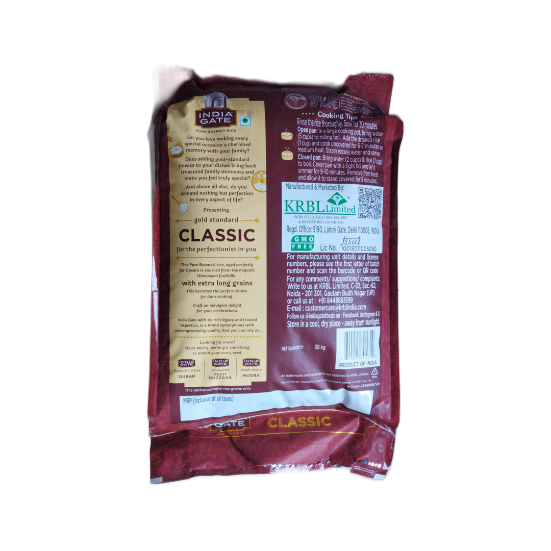 CLASSIC BASAMATI RICE 30KG INDIA GATE 