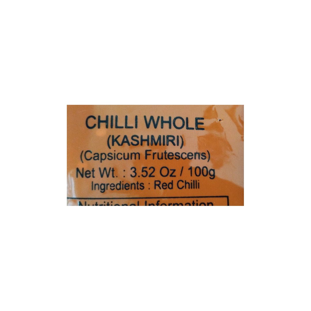 CHILLI WHOLE STEMLESS KASHMIRI 100G PRAMUKH 