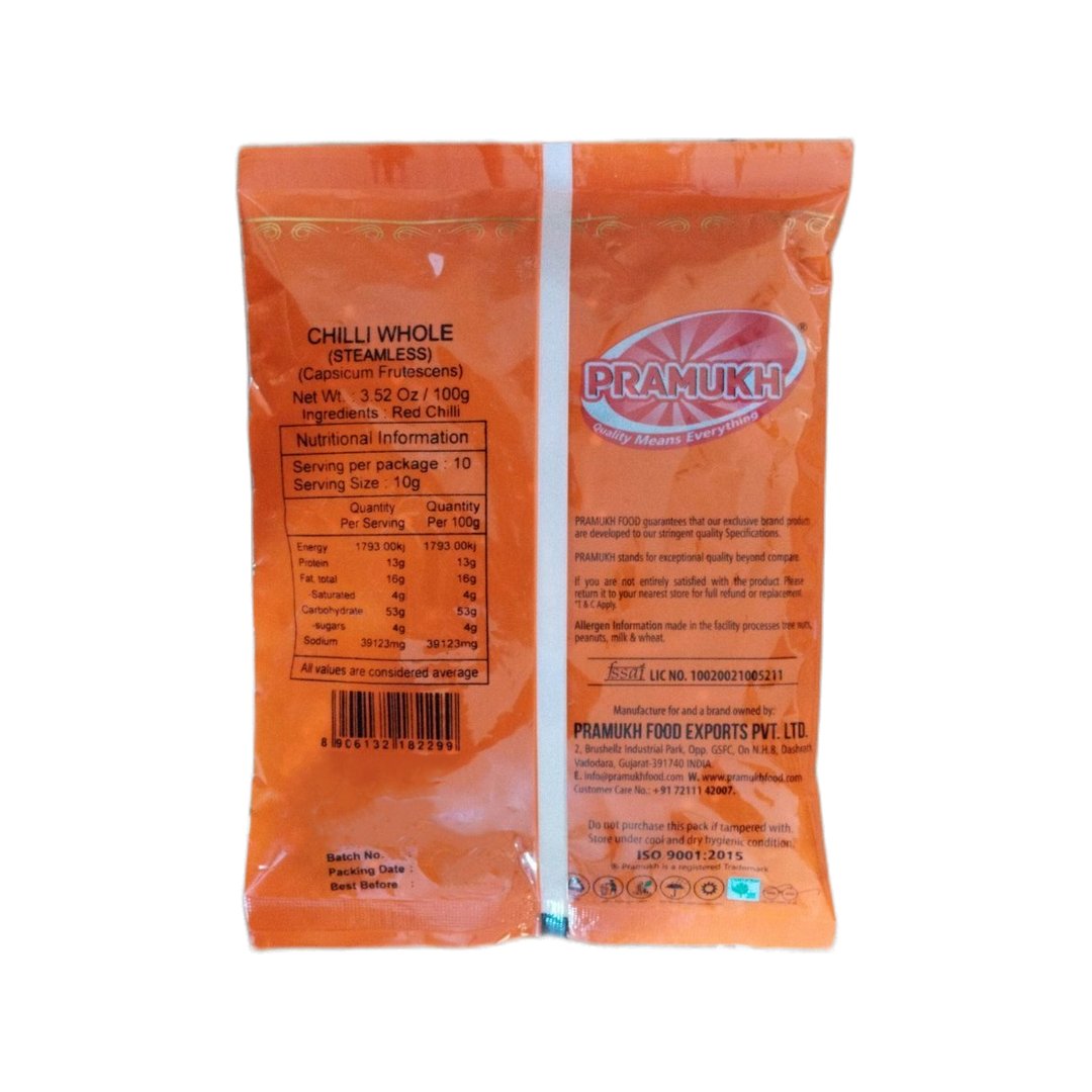 CHILLI WHOLE STEMLESS 100GM PRAMUKH