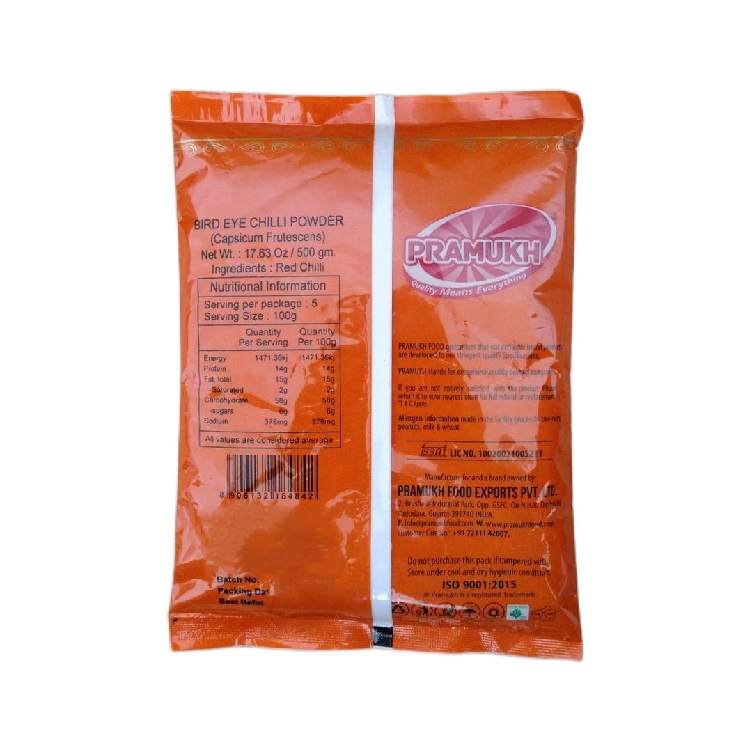 CHILLI POWDER HOT BIRD EYE 500G PRAMUKH 