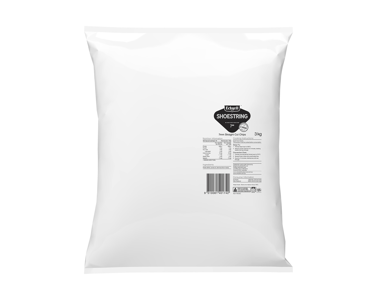 POTATO CHIPS 7MM 12KG SHOESTRING GOLDEN FRIES