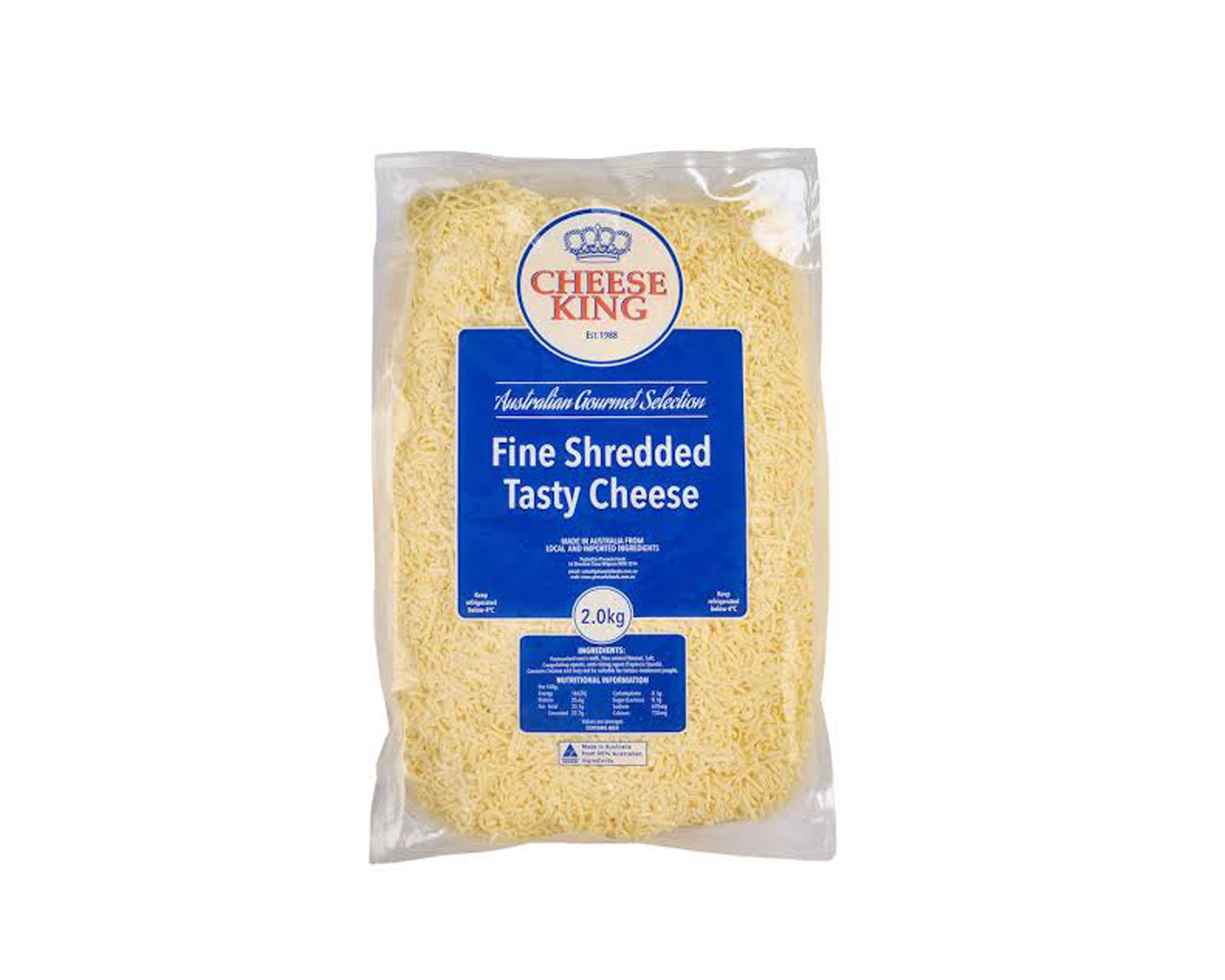 CHEESE SHREEDED TASTY FINE 2KG CHEESE KING