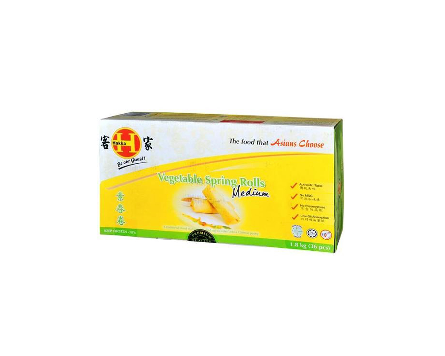 SPRING ROLLS VEG 1.80KG(36PCS) MED HAKKA