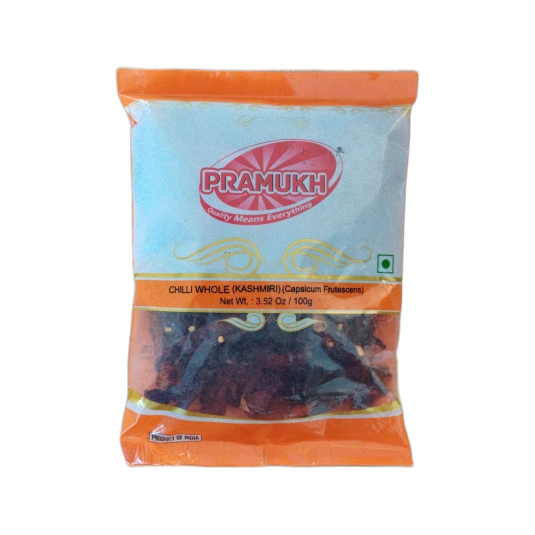 CHILLI WHOLE STEMLESS KASHMIRI 100G PRAMUKH 