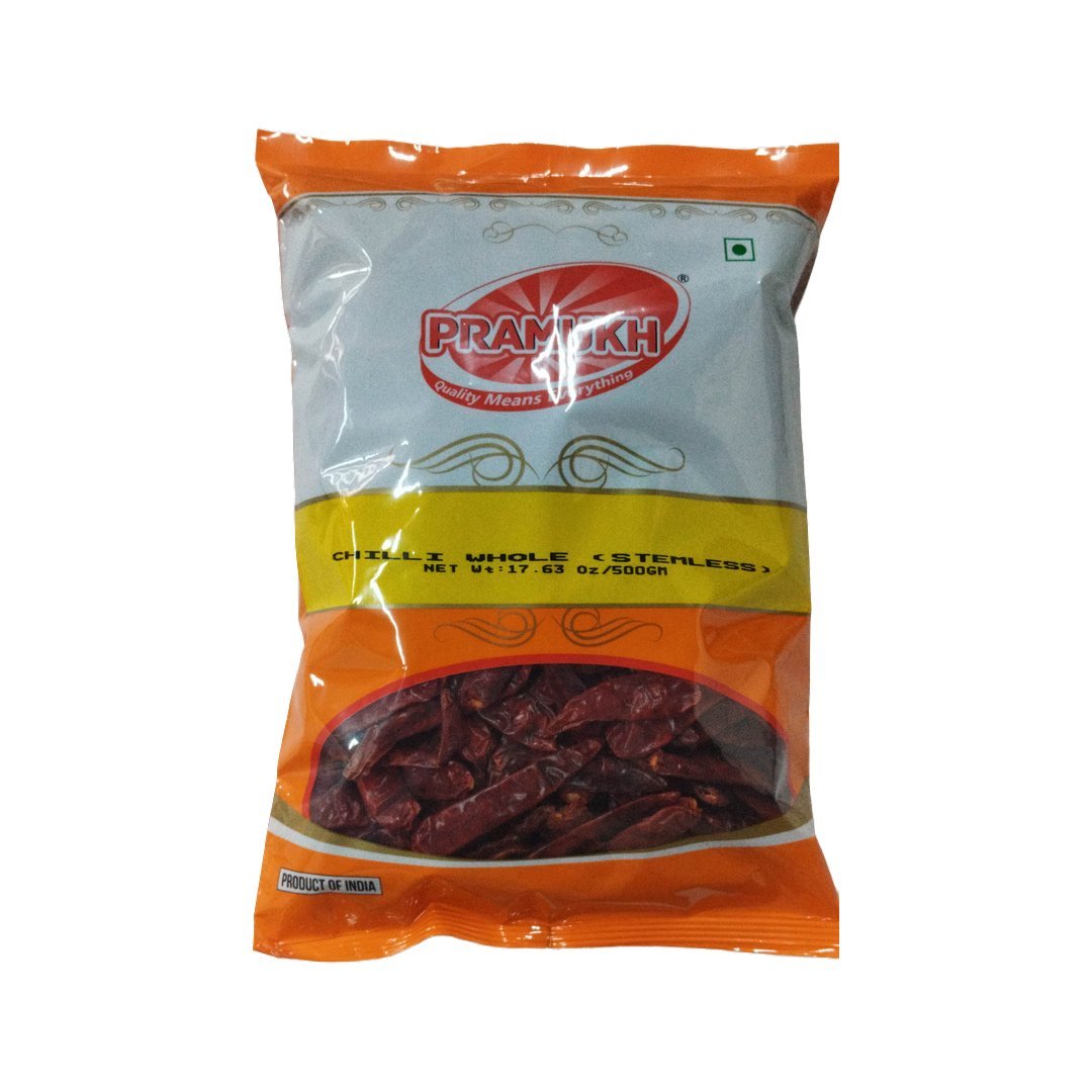 CHILLI WHOLE STEMLESS 500G PRAMUKH